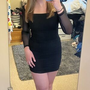 Black Ruched Longsleeve Mini Dress